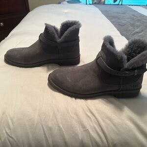 UGG Gray Winter Boots with Cozy Fur Lining and Slip-On Style